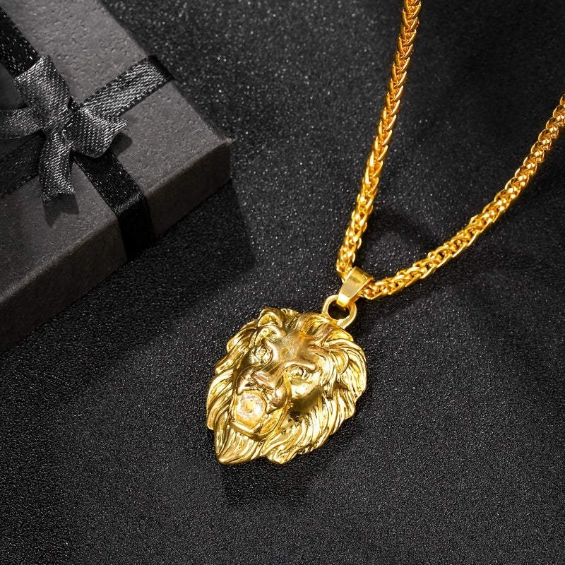 Lion Head Charm Necklace Hip Hop Sculptural Pendant Chain Necklace