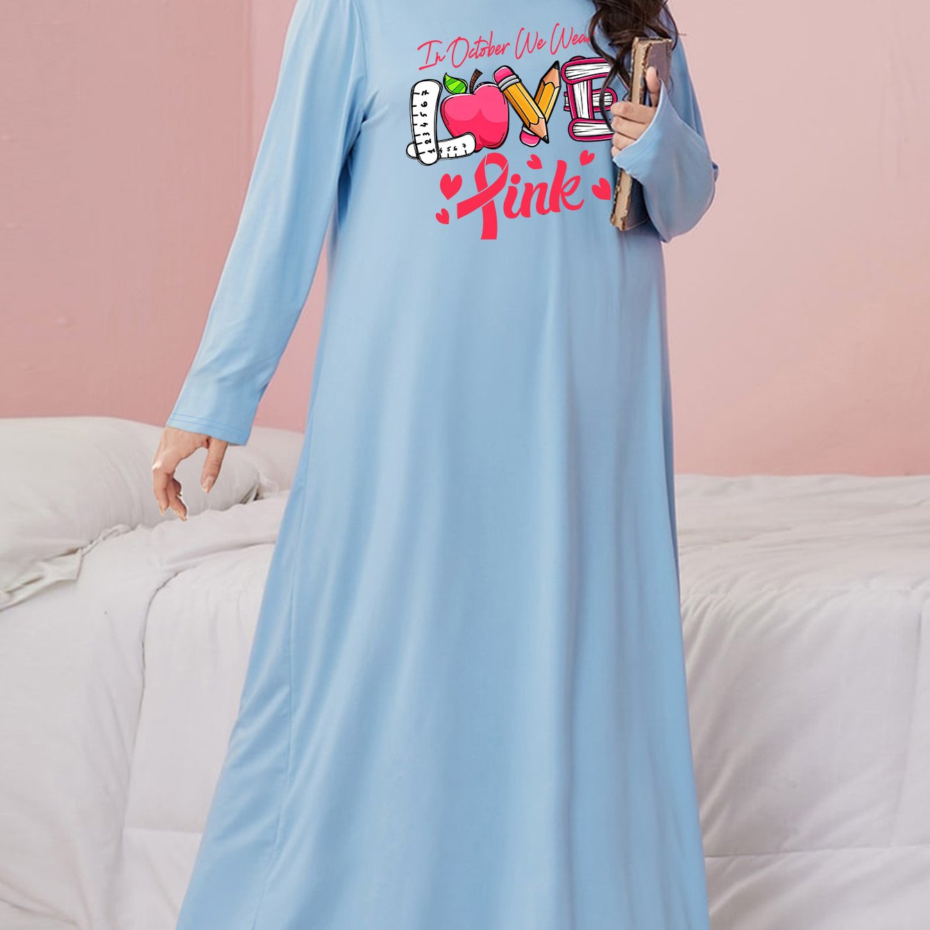 Plus Size Casual Nightdress Women's Plus Pencil Letter Print