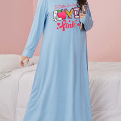Plus Size Casual Nightdress Women's Plus Pencil Letter Print