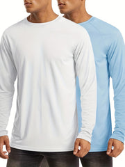 2 Pcs Men's UPF 50 Sun Protection T-shirts Long Sleeve Quick Dry Tops