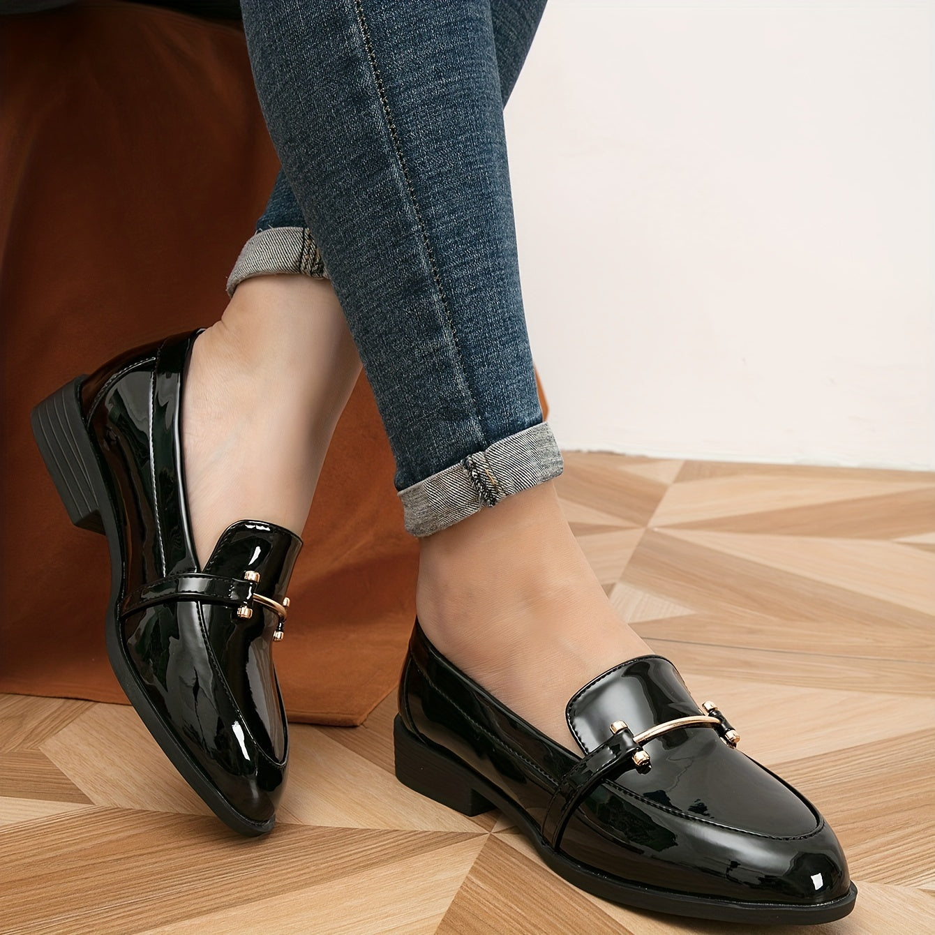 Women's Metallic Platform Loafers Slip On Round Toe Low Patent Leather Shoes