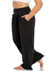 Wide Leg Pants Stretch High Waist Pockets
