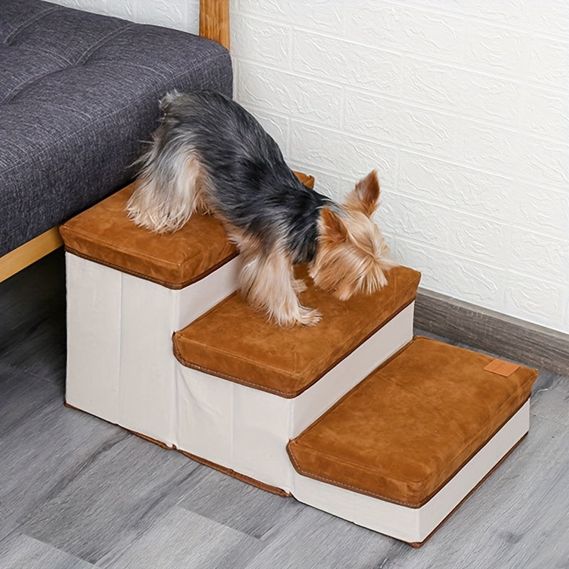 Foldable 3-Tier Pet Stairs for High Bed with Storage