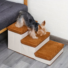 Foldable 3-Tier Pet Stairs for High Bed with Storage