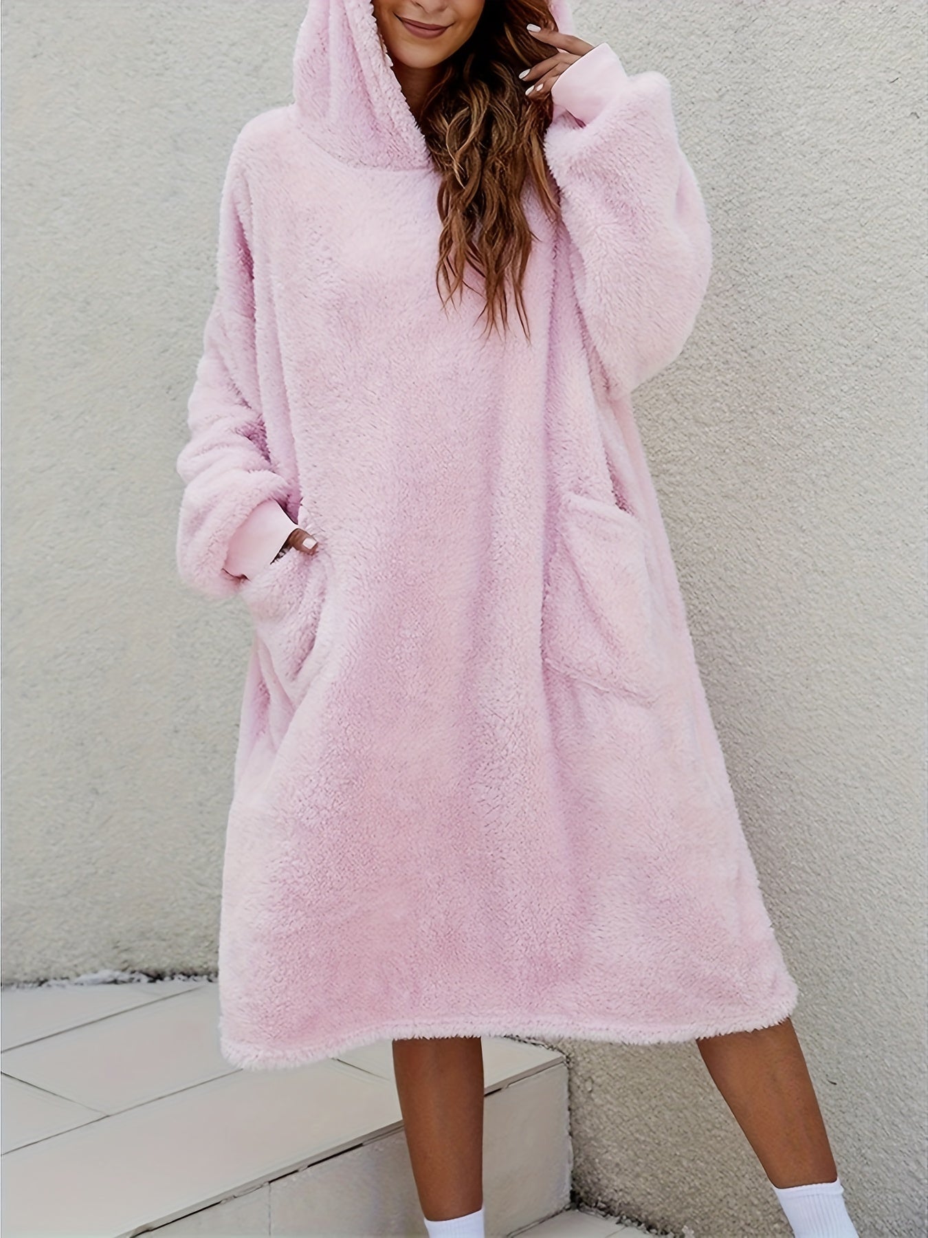 Warm Hooded Robe with Pockets for Women
