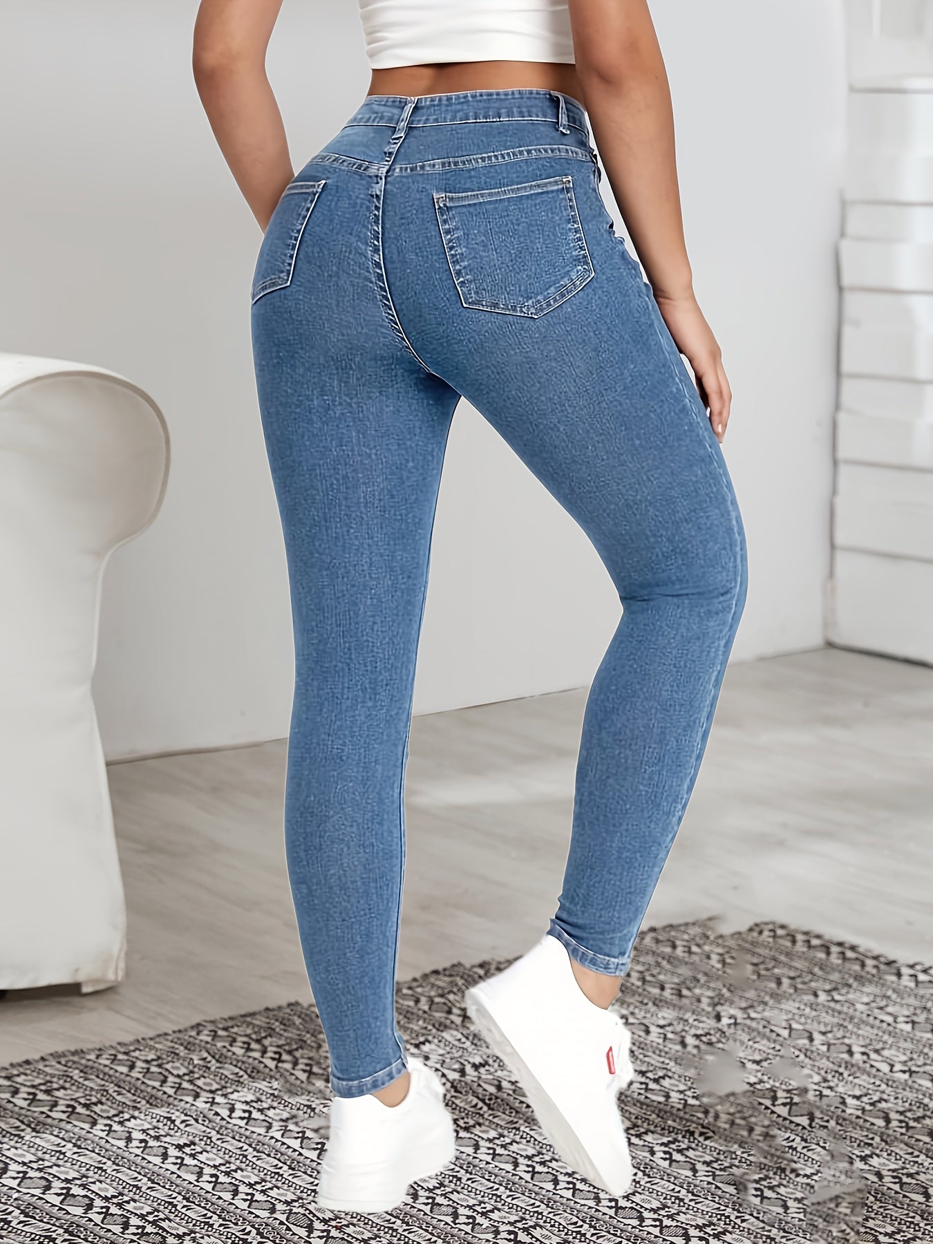 High Waist Pencil Jeans Fitting Ankle Length Denim Pants