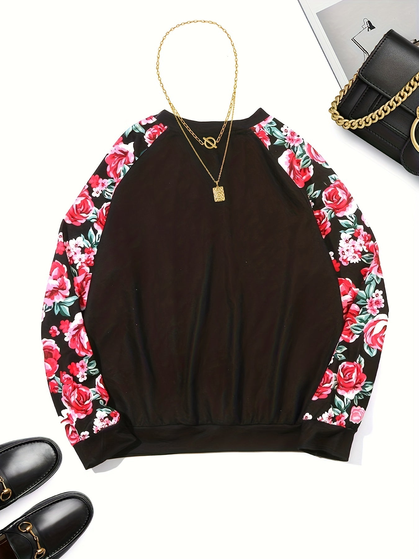 Floral Print Pullover Sweatshirt for Fall & Winter Women's Clothing