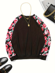 Floral Print Pullover Sweatshirt for Fall & Winter Women's Clothing