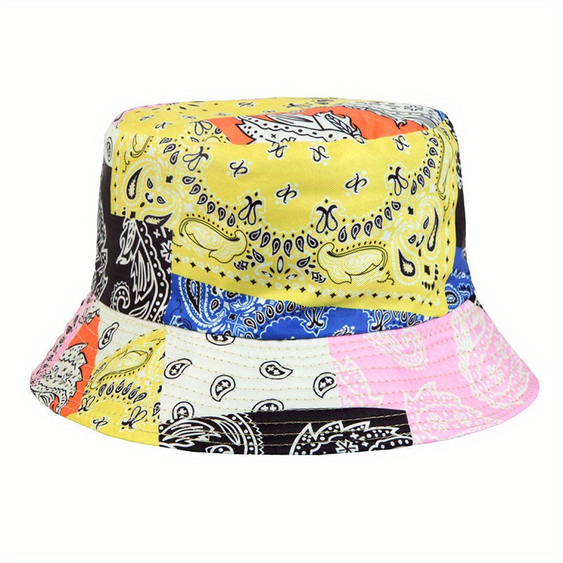 Vintage Paisley Print Bucket Hat Boho Block