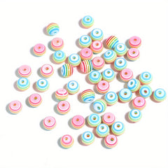 50pcs Rainbow Striped Round Beads for DIY Jewelry Making