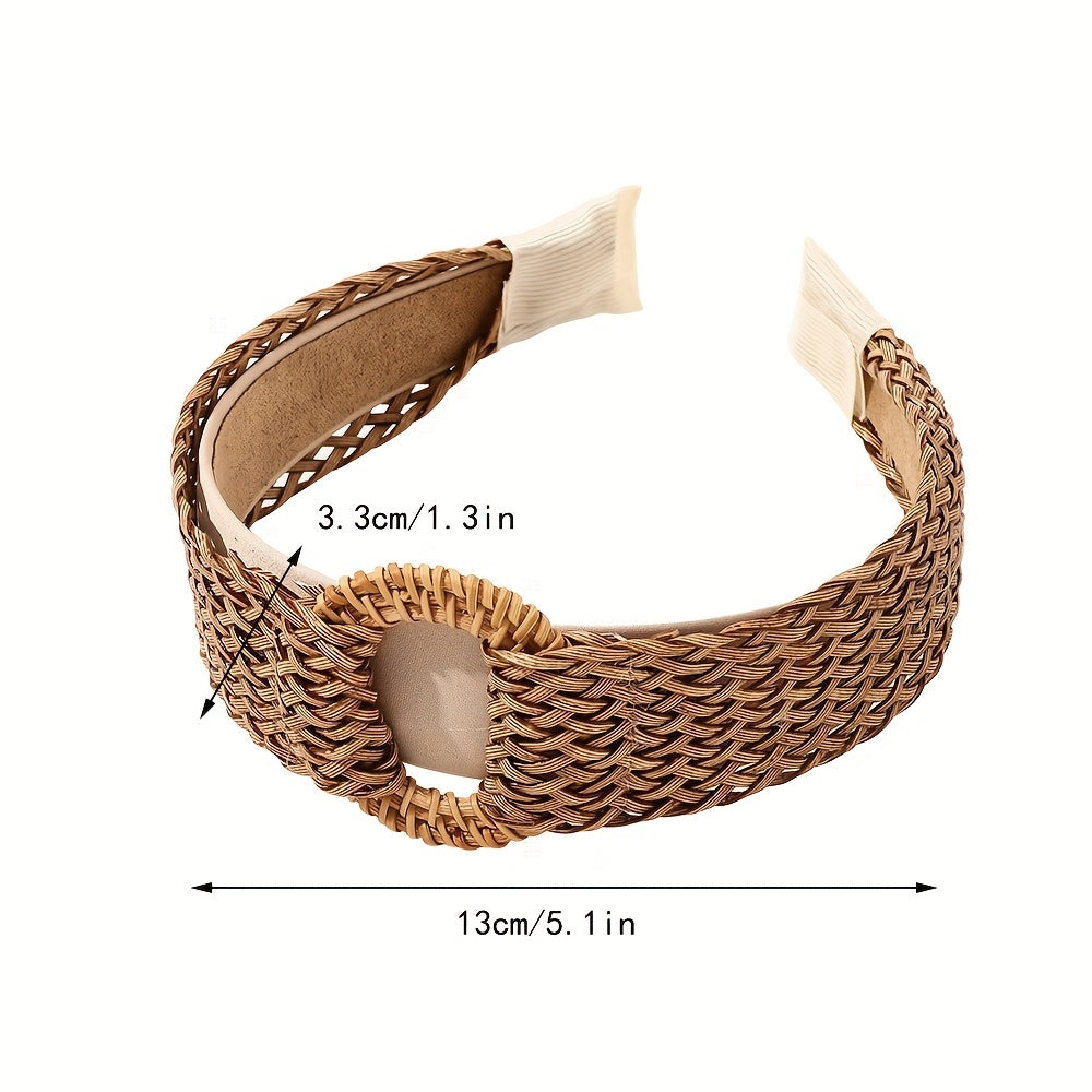 Boho Woven Wide Headband Straw Knitted Hairband