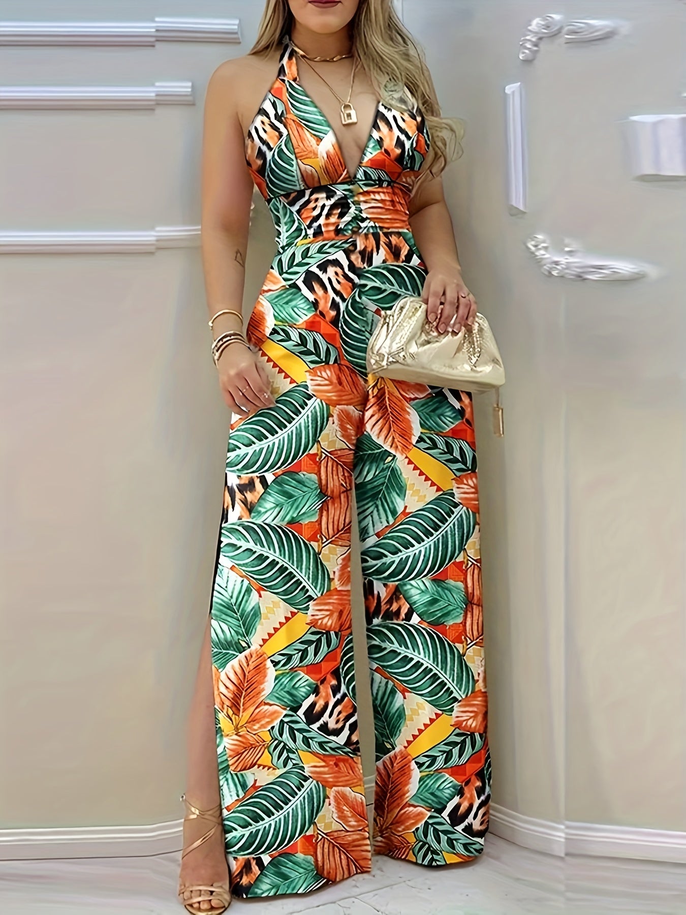 Wide Leg Jumpsuit Backless Vacation Casual Jumpsuit