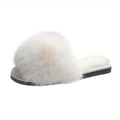Women's Plush Furry Slippers Cozy Warm Open Toe Shoes