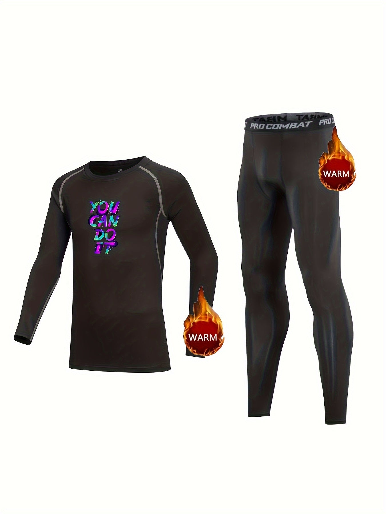Kids Compression Fleece Set Long Sleeve Crew Neck Pullover