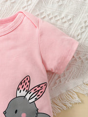 Pink Rabbit Print Baby Girl Bodysuit