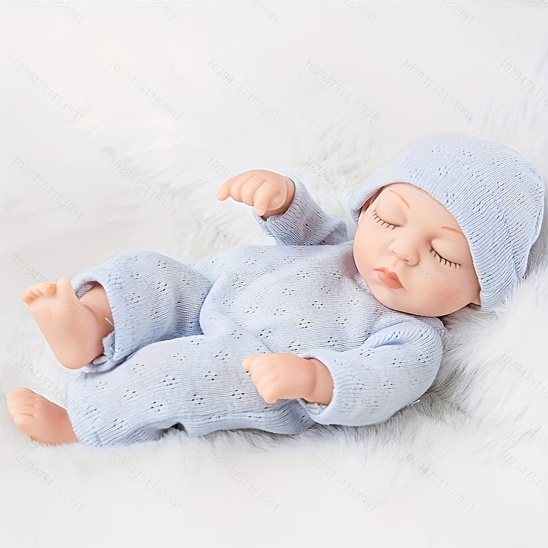 8 Inch Reborn Baby Doll Floral Outfit & Bow Headband PVC Beige Infant Doll