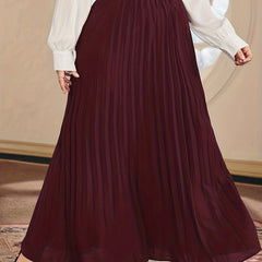 Solid Elastic High Rise Pleated Maxi Skirt Plus Size