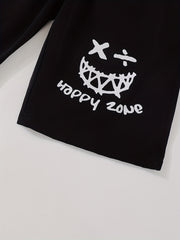Smile Face And HAPPY ZONE Print Boys Comfortable Shorts