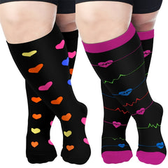 2 Pairs Plus Size Compression Socks Wide Calf 20-30 MmHg