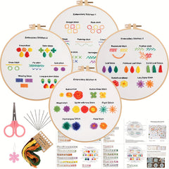 Embroidery Starter Kit Adults Embroidery Cloth Hoop Thread Needles Instruction