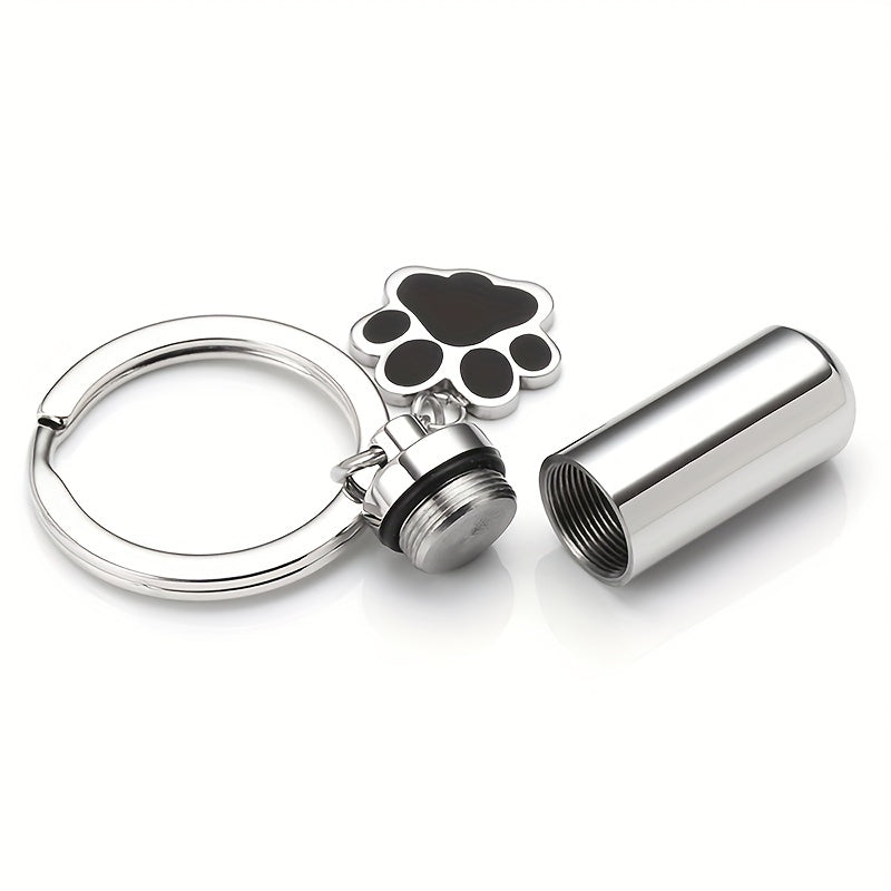 Stainless Steel Paw Print Memorial Cremation Urn Key Chain