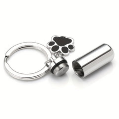 Stainless Steel Paw Print Memorial Cremation Urn Key Chain