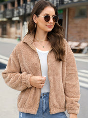 Women's Plush Fleece Winter Coat Soft Comfort Crop Jacket