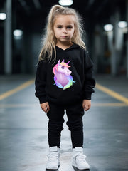 Girls 2pc Unicorn Hoodie & Solid Sweatpants Set Kids Clothes