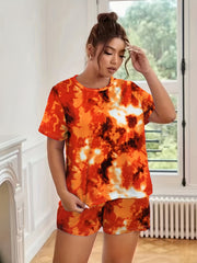 Tie Dye Lounge Set Soft T shirt & Shorts Pajama Two Piece