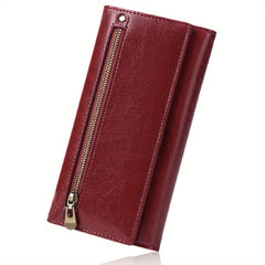 Vintage Style Split Leather Long Wallet Zippered Coin Purse