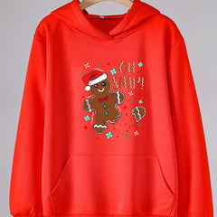 Girls Christmas Gingerbread Print Hoodie Pullover Long Sleeve Top