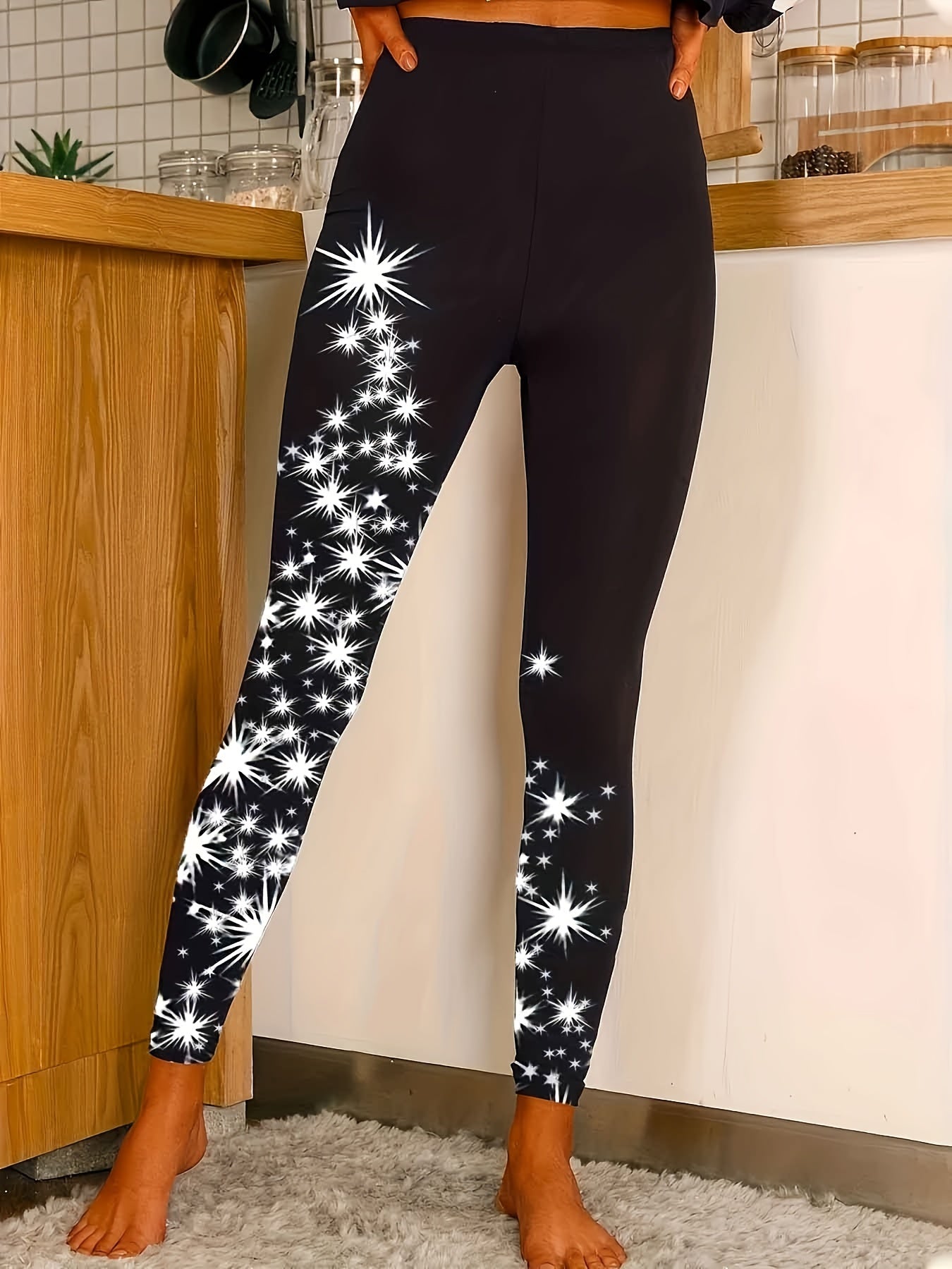 Starry Print High Waist Leggings Slim Fit Summer Leggings