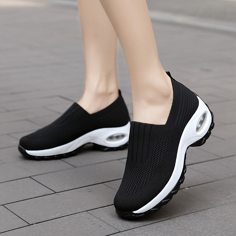 Breathable Textured Knit Slip On Sneakers with Air Cushion