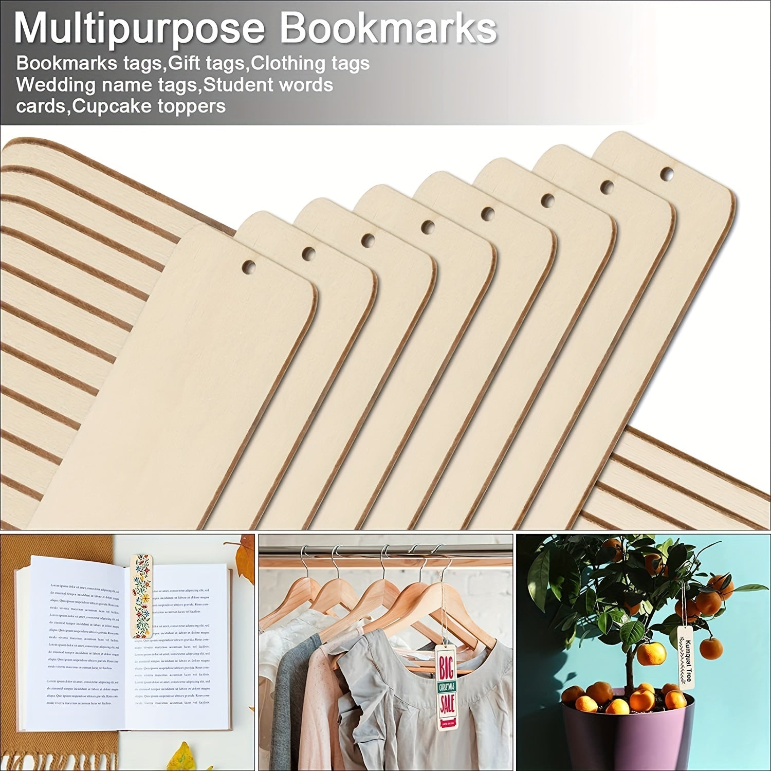 100pcs Wood Blank Bookmarks DIY Wooden Craft Bookmark Rectangle Shape