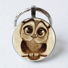 1pc Men's Zinc Alloy Owl Time Gemstone Keychain Necklace Bag Wallet Charm