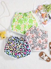 3pcs Toddler Girls Casual Shorts Set Leopard Print Floral Cow Flowers