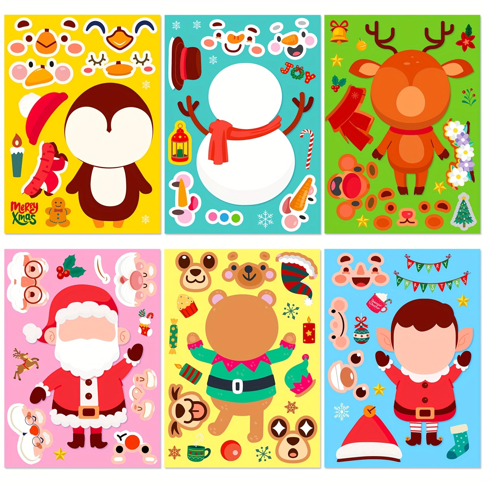 3pcs Christmas Face Changing Stickers Santa Claus DIY Waterproof Stickers