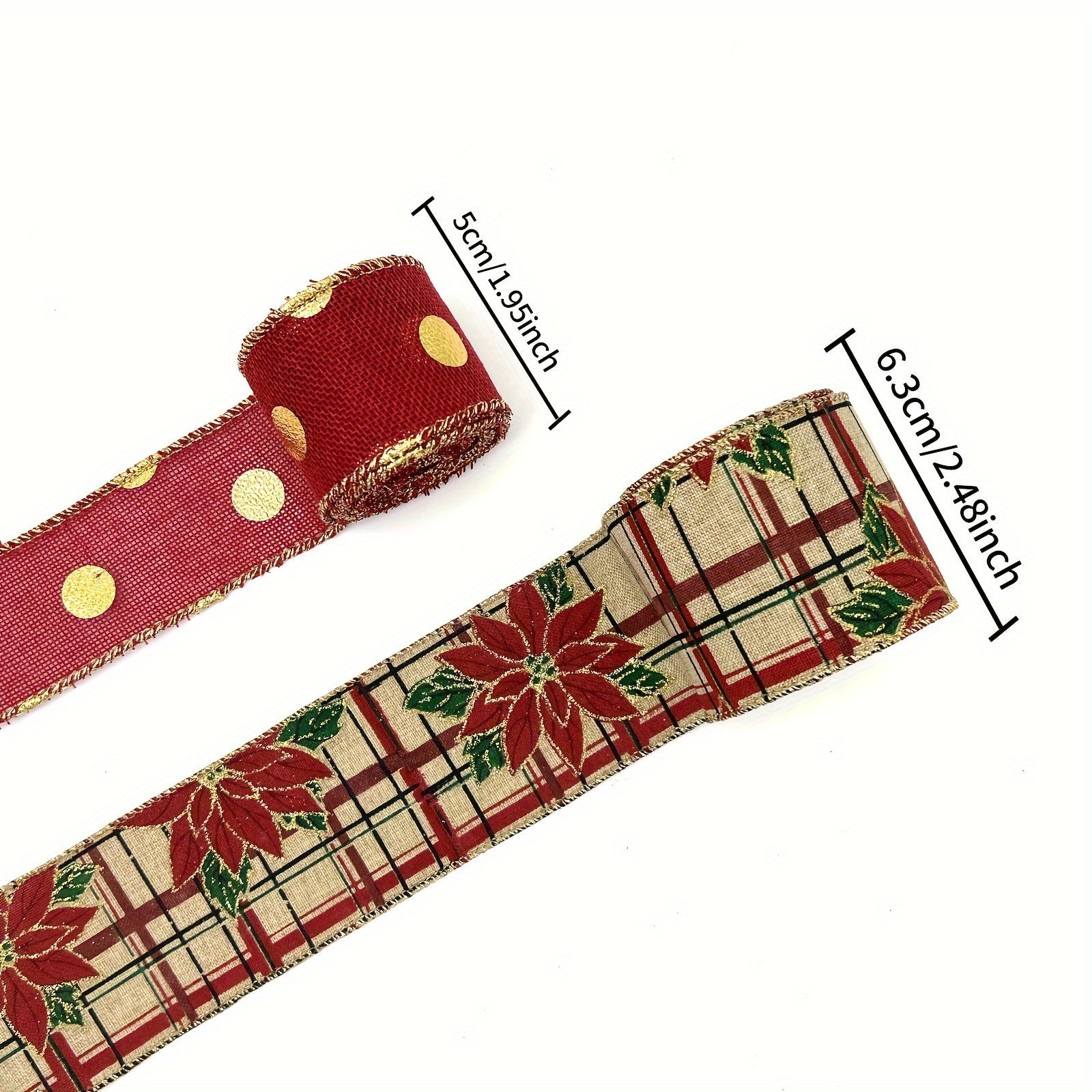 Christmas Red Dots Ribbon Wired Edge Berries Flower Ribbon Xmas Flower Gift Wrap