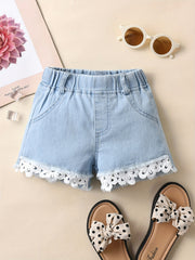 Girls' Denim Lace Shorts - Summer Casual Short Jeans