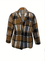 Women's Plus Plaid Print Long Sleeve Blazer