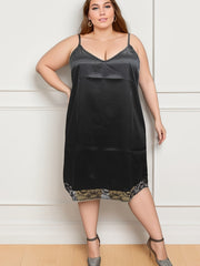 Satin Lace Trim V Neck Cami Sleep Dress