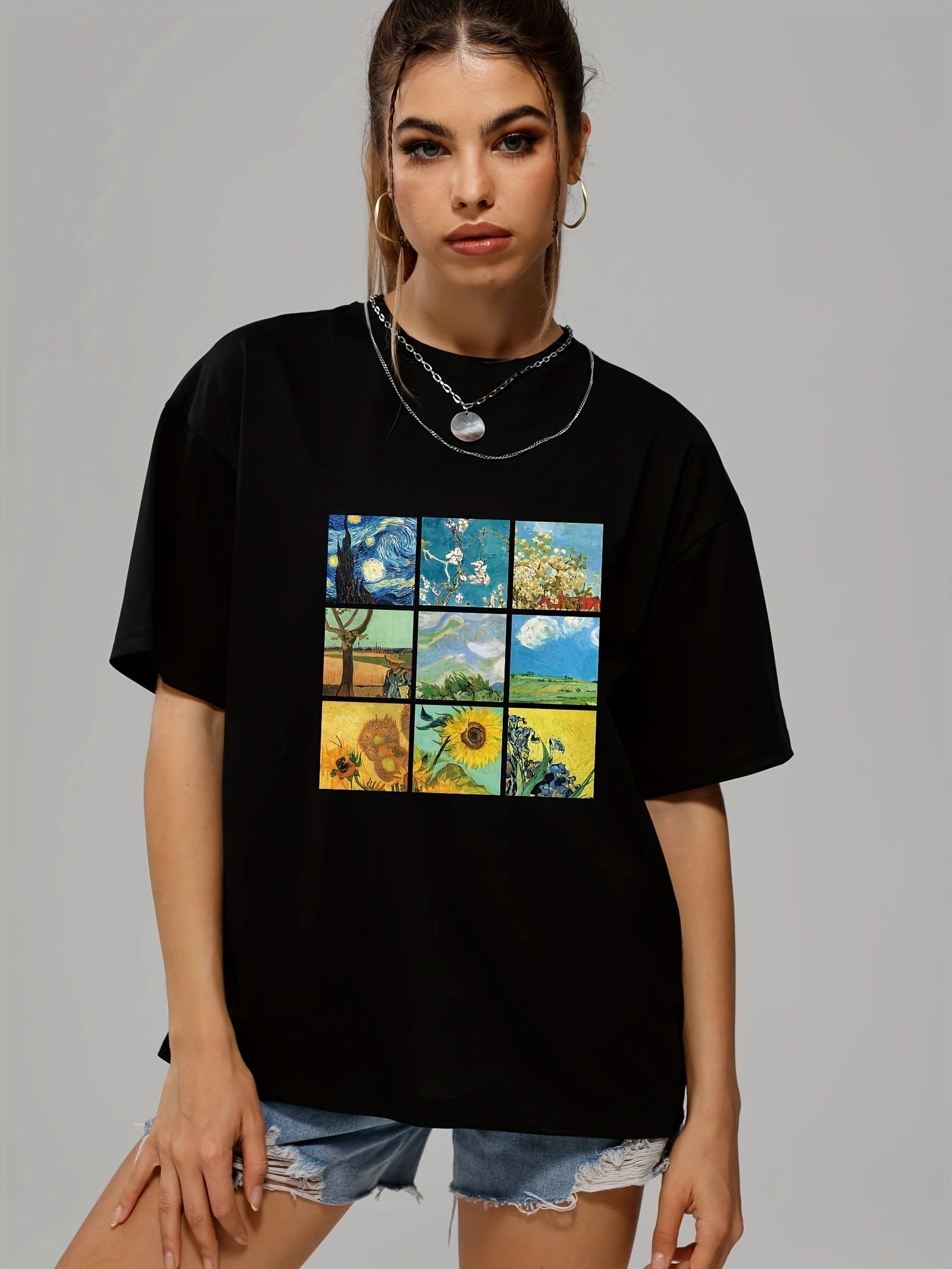 Short Sleeve Graphic Tee Landscape Print Casual Crew Neck T-shirt