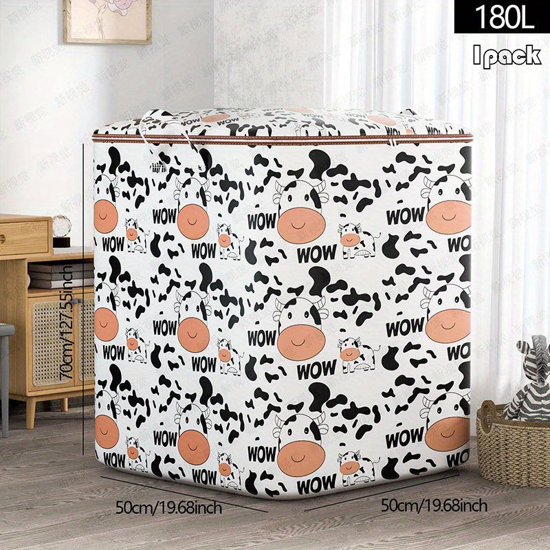Cartoon Cow Pattern Storage Box Zipper Large Capacity Organizer