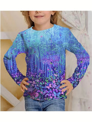 Magic Forest Long Sleeve T shirt 3D Print Tees for Girls