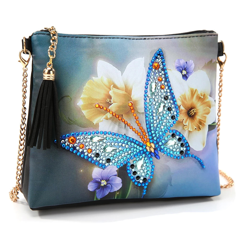 Butterfly Flower Diamond Crossbody Bag DIY Embroidery Purse Pouch