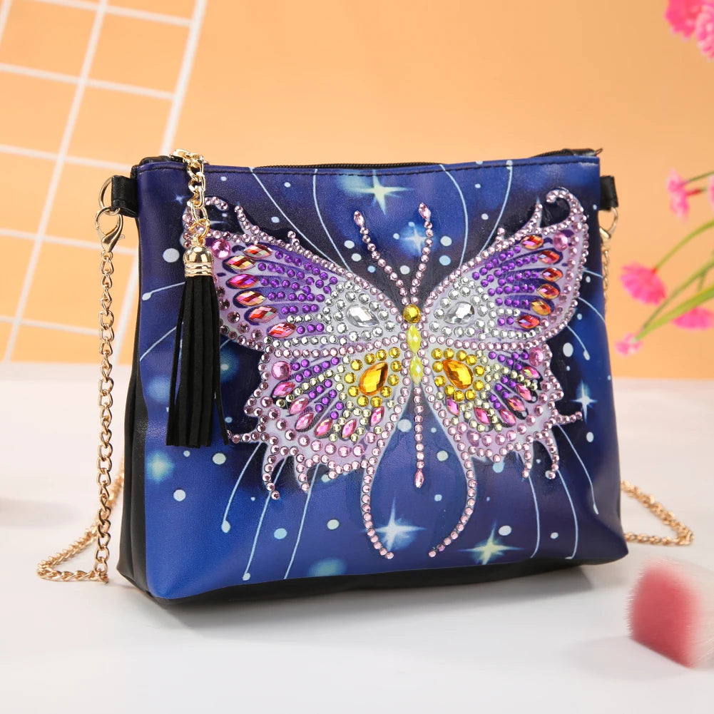 Butterfly Flower Diamond Crossbody Bag DIY Embroidery Purse Pouch