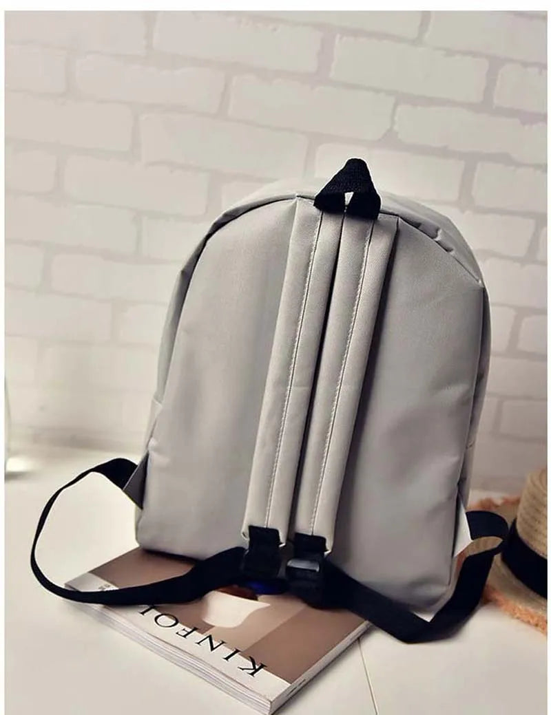 5PCS Harajuku Style Women Canvas Backpacks Cartoon Cat Travel Bag