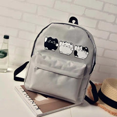 5PCS Harajuku Style Women Canvas Backpacks Cartoon Cat Travel Bag