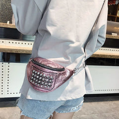 5PCS Punk Women Waist Pack Rhinestone PU Leather Chest Shoulder Bags