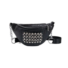 5PCS Punk Women Waist Pack Rhinestone PU Leather Chest Shoulder Bags